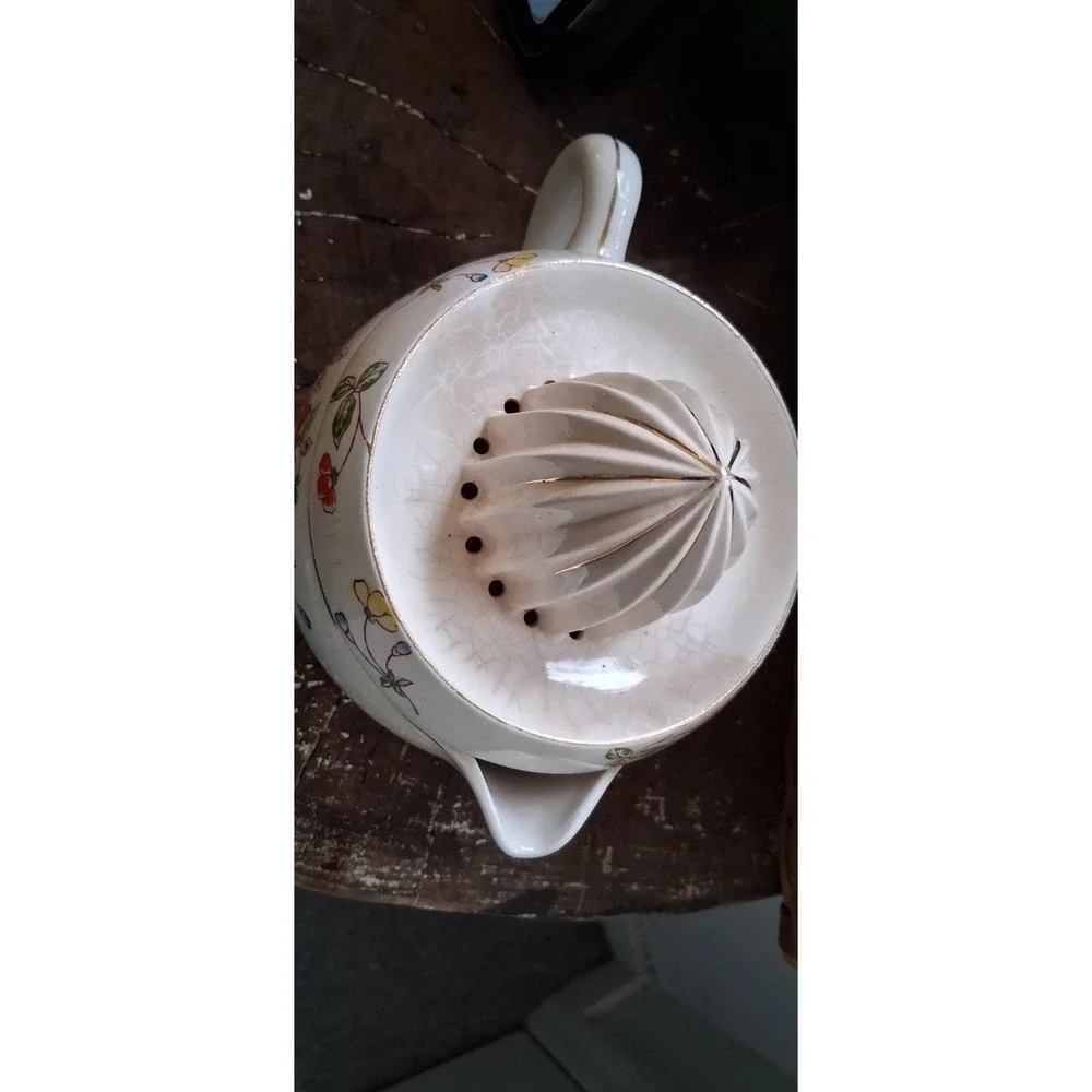 Vintage Large 2 Piece Porcelain Flowered Hand Juicer/ Spout & Handle Japan 1920s